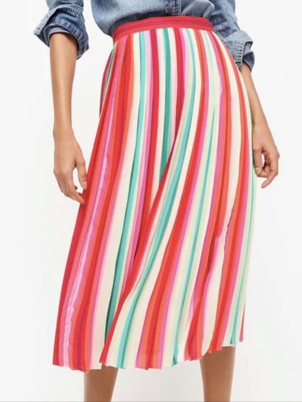 NWT J. Crew Sunburst Pleated Swing Skirt In Watermelon Stripe